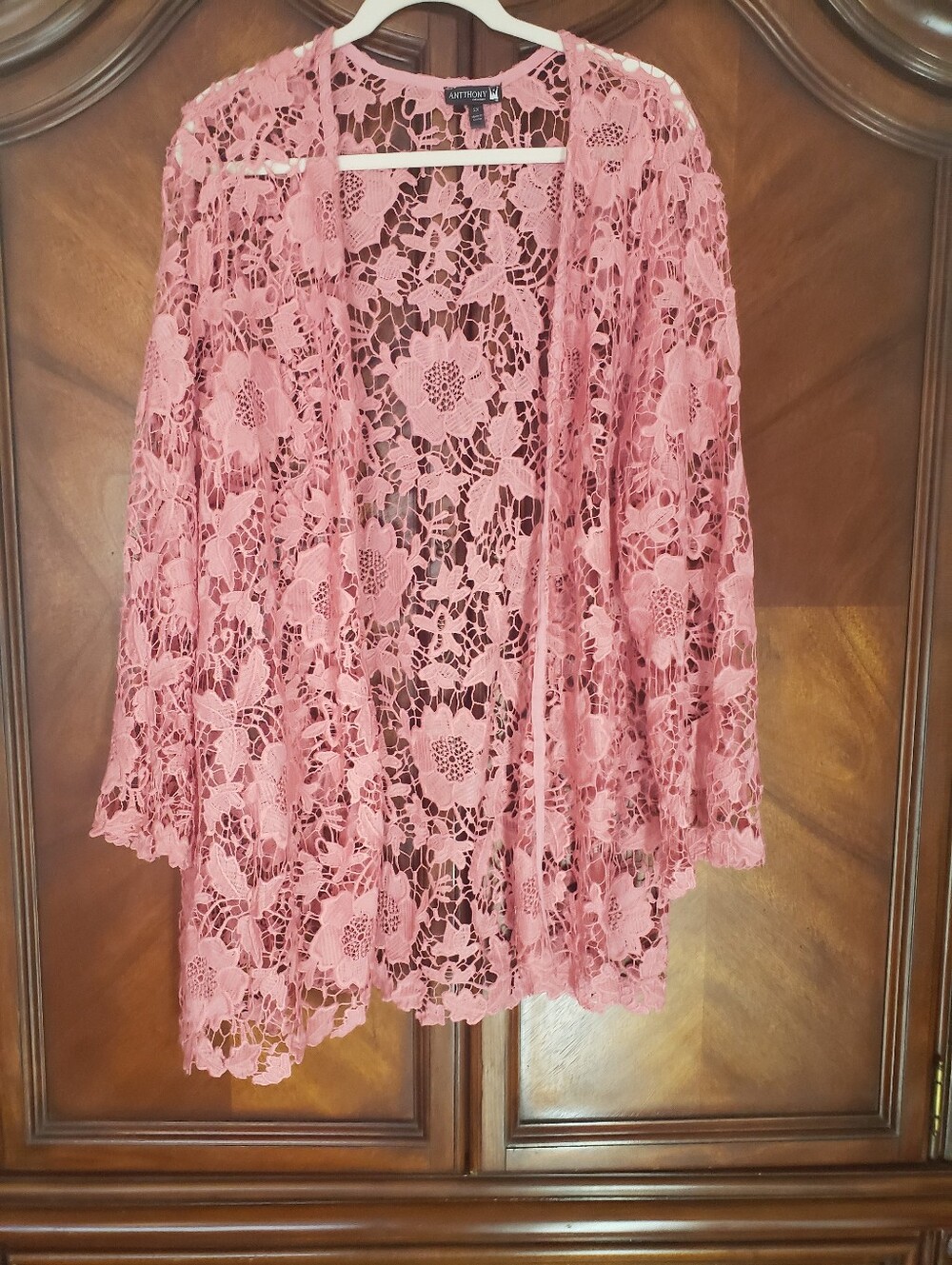 Anthony Rose Pink Floral Lace Open-front Cardigan